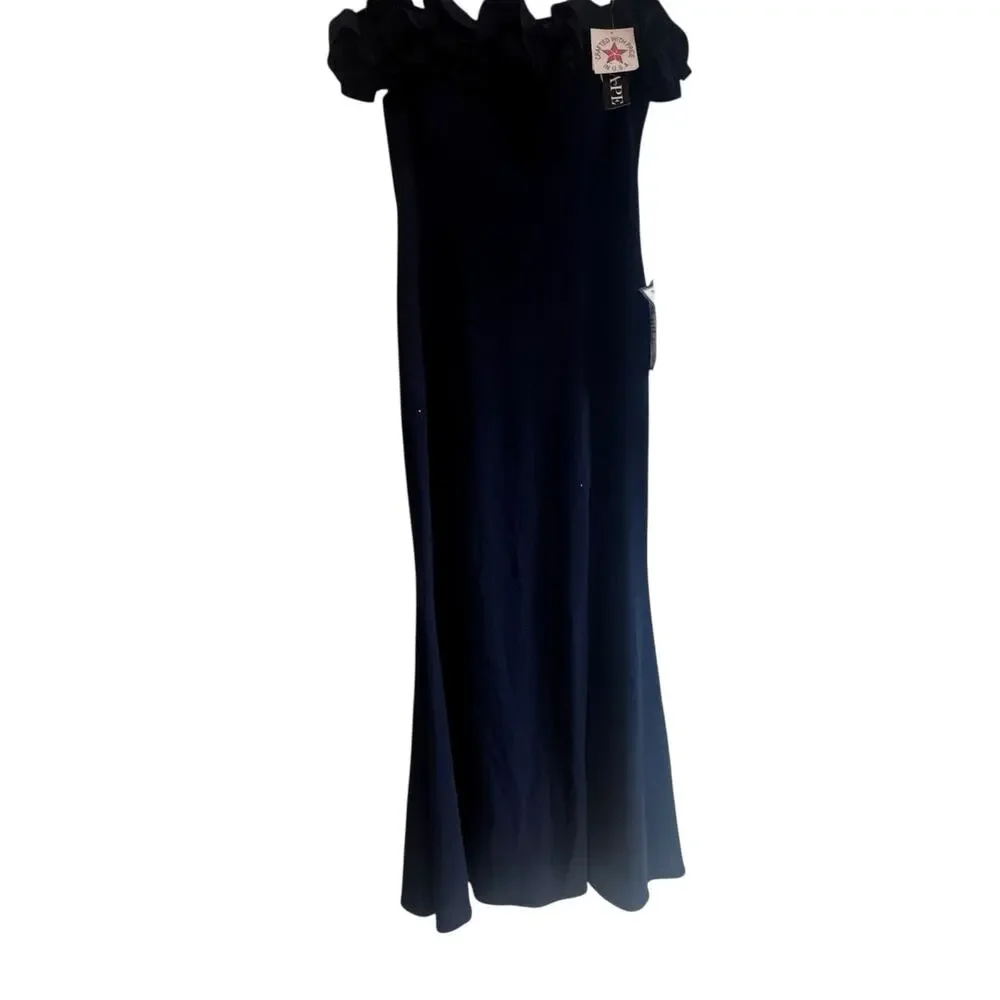 Xscape Women's Scuba Crepe Ruffled Off-the-Shoulder Gown Black Size 12 NWT - Picture 6 of 10